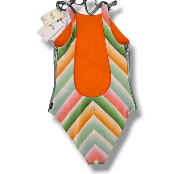 Perfect Moment Serpentine Reversible One-piece Swimsuit Sz M Rainbow Orange - Picture 3 of 10